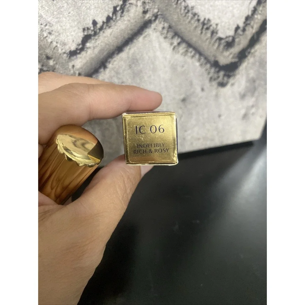 ESTEE LAUDER Lipstick IC 06 Indelibly Rich & Rosy Gold Ribbed Tube Rare!!! New